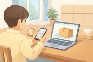ゆうパック集荷を電話やWebで申し込む様子を表したイラスト
