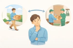 ゆうパックを持ち込みと集荷で選べることを示したイラスト
