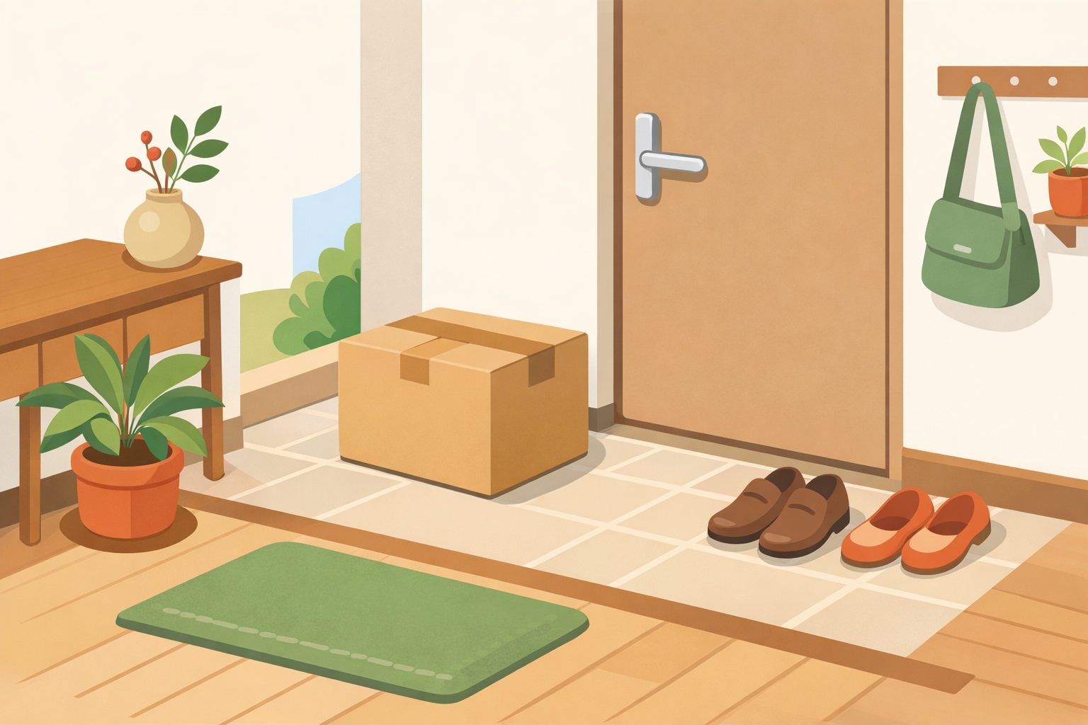 自宅からゆうパックを集荷で送るイメージを表したイラスト