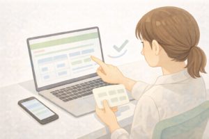 支店コードを入力する前後で確認している様子を表したイラスト
