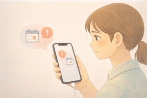 生年月日入力でエラーが出て先に進めない状況を説明するイラスト