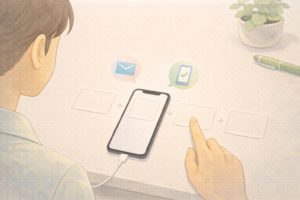 Apple ID作成の基本手順をイメージで示したイラスト