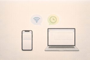 ブラウザや端末を変えたり時間を空けたりして再試行する手順のイラスト