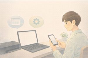 ブラウザや端末を切り替えてクリックポストの印刷トラブルに対応するイメージ