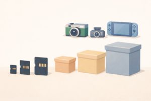 microSDの規格と容量の違いをイメージした挿絵