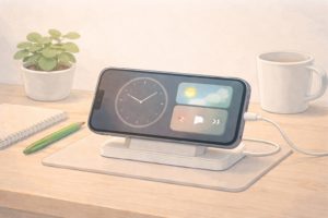 充電中に横置きしたiPhoneがスタンバイ表示になるイメージ