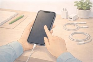 再起動や充電環境の見直しでスタンバイ不調を切り分けるイメージ