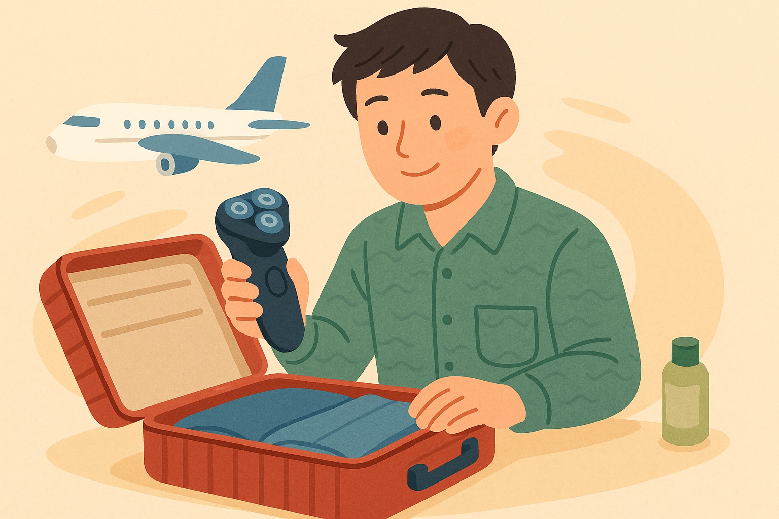 電動シェーバー持参で飛行機に乗る時スーツケースに入れる際の注意点
