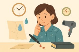 湿気やインクのにじみに注意している様子を表したイラスト