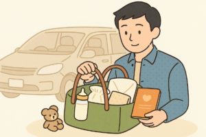 退院時に必要な育児グッズを準備するイラスト