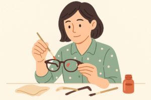 眼鏡フレームをタッチアップ塗装するイラスト