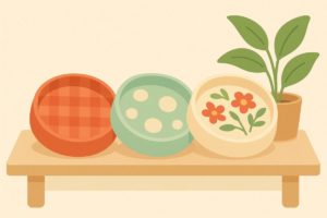 カラフルな模様入りのシリコン底カバーが並ぶおしゃれなイラスト