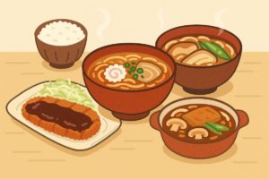 赤味噌を使った人気レシピをイメージしたイラスト