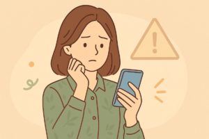 お礼の言葉を送るときに表現に注意している女性のイラスト