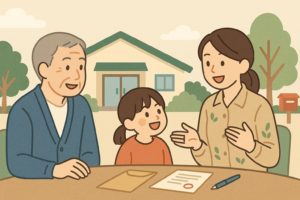 住民が集まって地域活動について話し合うイラスト