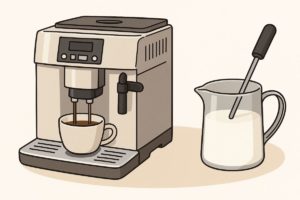 エスプレッソの抽出とミルクフォーム作りのイラスト
