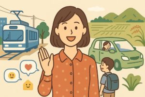 都市と地方で異なる送迎文化を象徴するイラスト