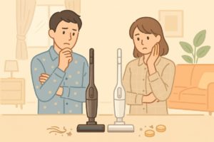 PV-BL50MとPV-BL50Kのどちらを選ぶか迷う人を描いたまとめ用イラスト