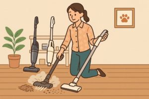 吸引力の違いを表す掃除中のシーンのイラスト