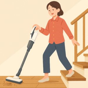掃除機の軽さと持ち運びやすさを表現したイラスト
