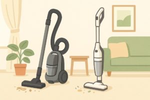 新型と旧型の掃除機を比較するイメージのイラスト