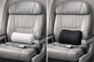 旅行中の座席でタオルとクッションを使った腰サポートの違い