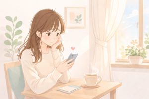 友達に体調を気遣うメッセージを送るか迷っている女性のイメージ